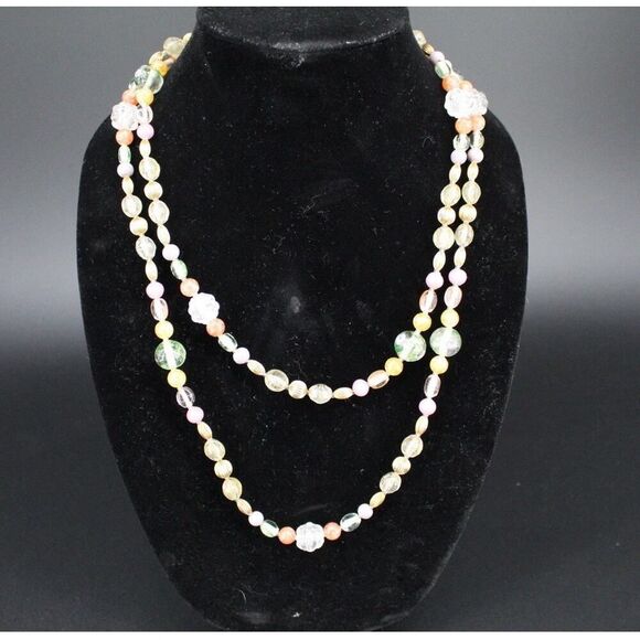Oscar de la Renta Jewelry - VTG Oscar De La Renta Signed 49” Long Double Strand Beaded Necklace Pastel
